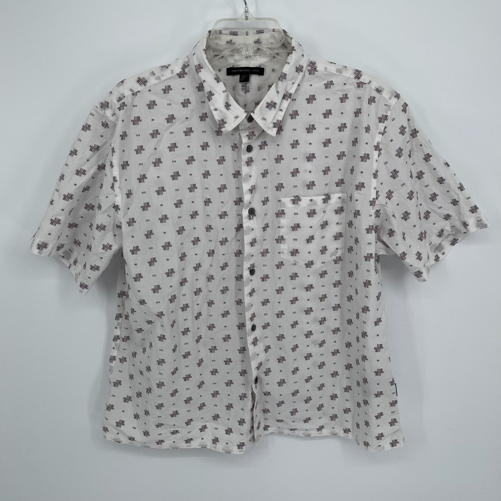 John Varvatos Men's White Geometric‎ Print Short Sleeve Button Up Shirt Size XL